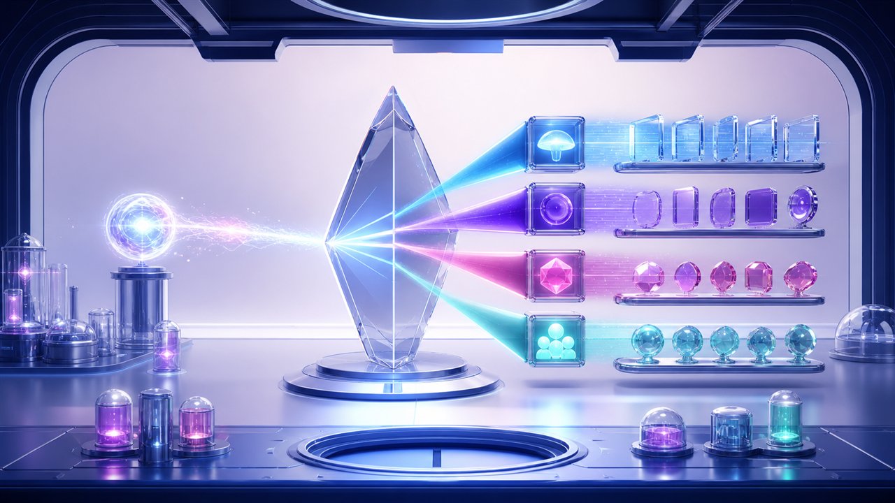 Transparent testing prism separating creative variables into controlled experiment pathways