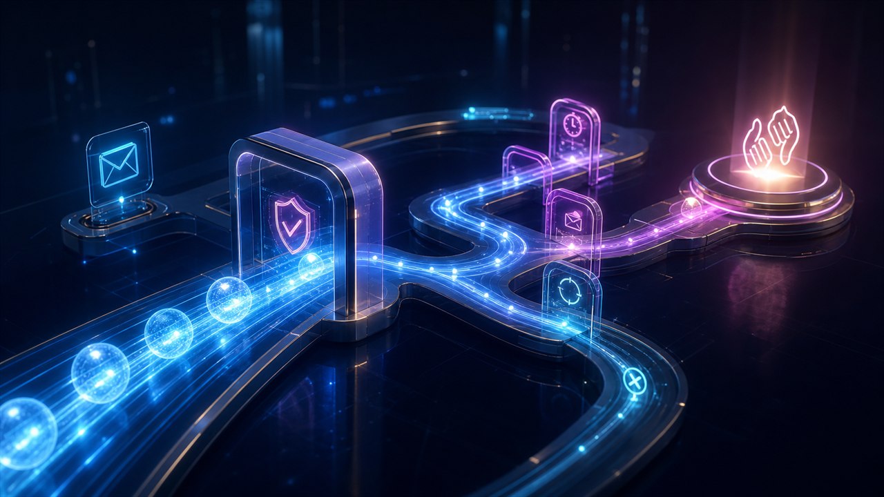 Lead signals moving through consent, timing, nurture, recycle, and human handoff gates