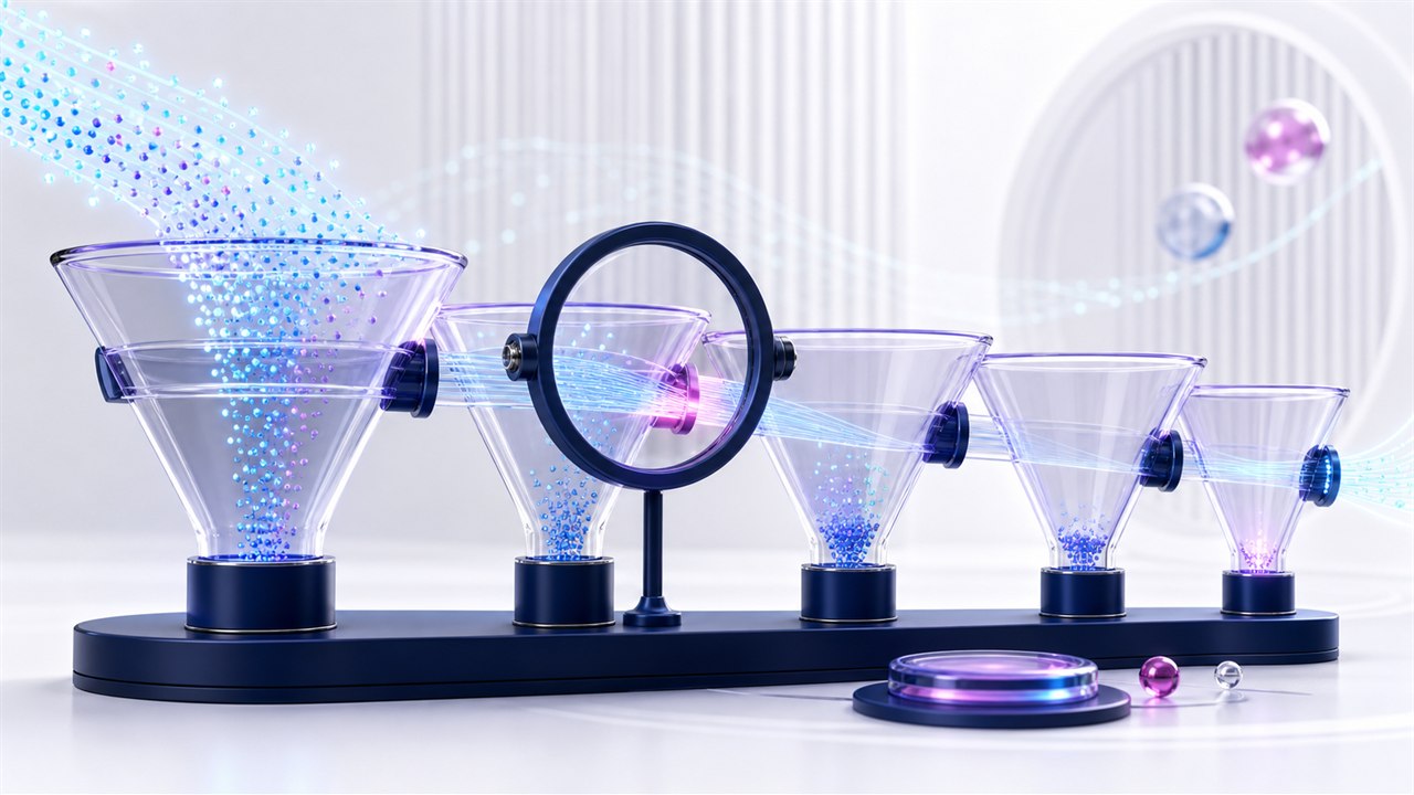 Ecommerce journey signals moving through a transparent diagnostic funnel