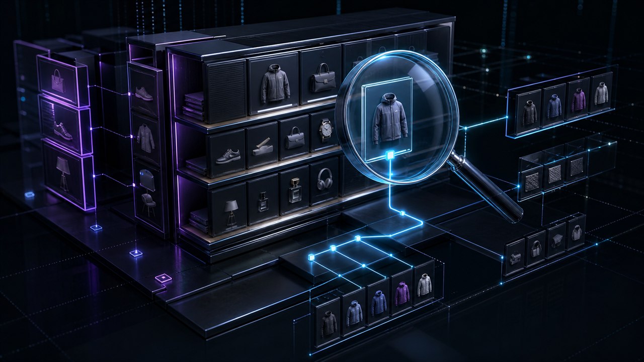 Search lens inspecting product and collection architecture across a connected ecommerce catalog