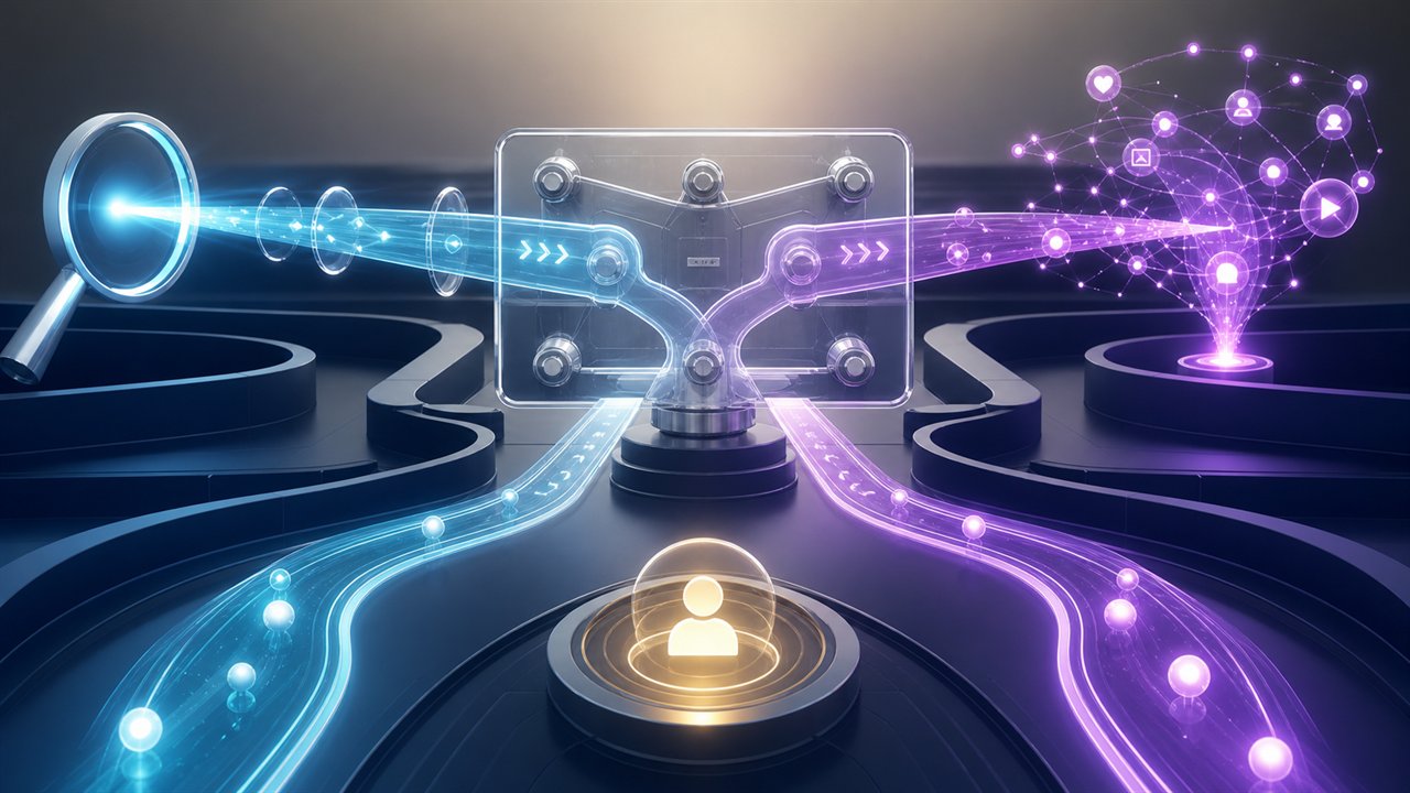 Intent and discovery pathways routed through a shared paid-channel strategy system