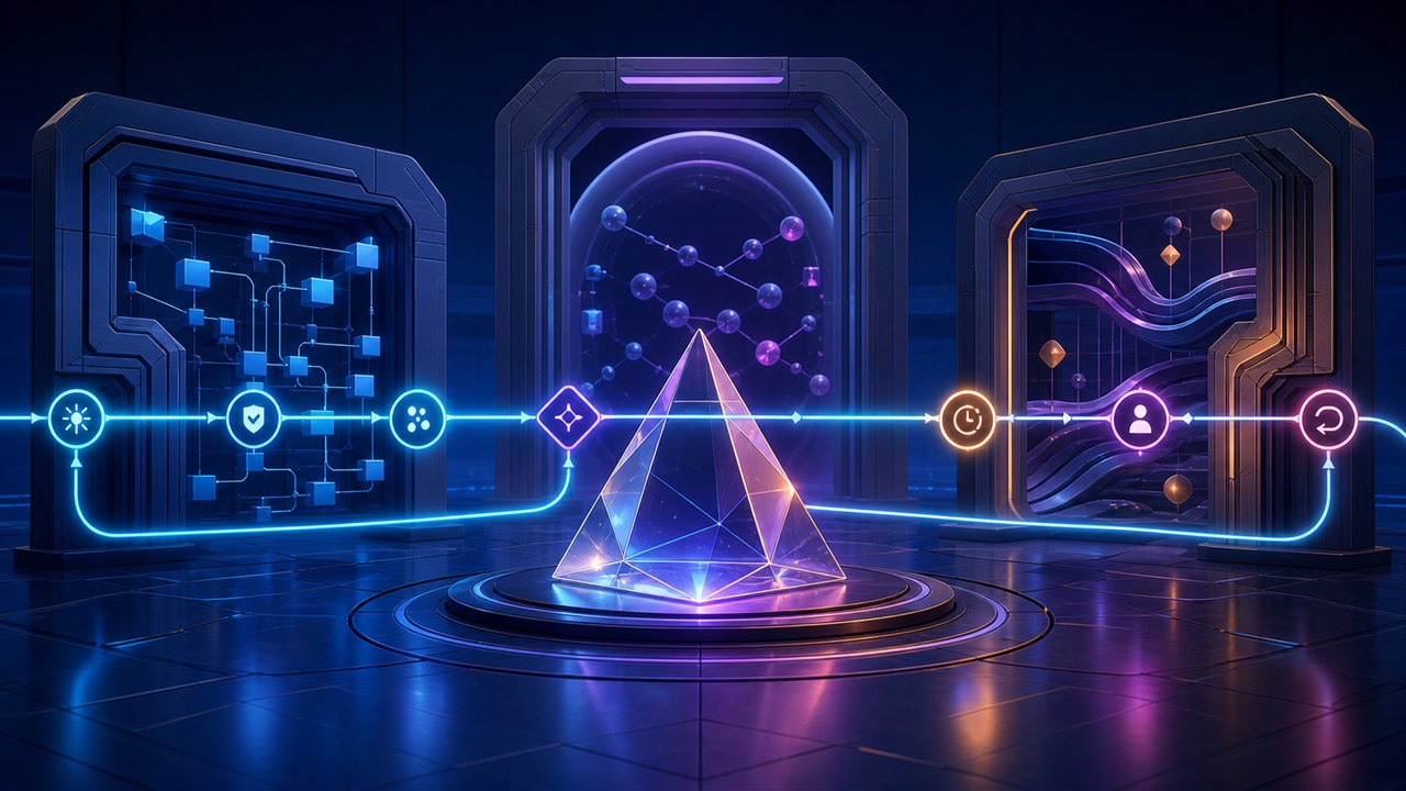 Marketing workflow passing through contrasting automation architectures and a balanced fit-evaluation prism