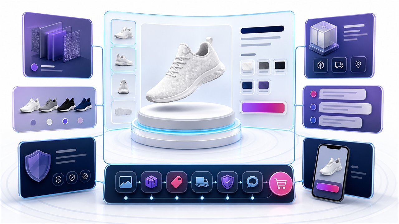 Product decision system connecting imagery, offer, trust, variants, and mobile action