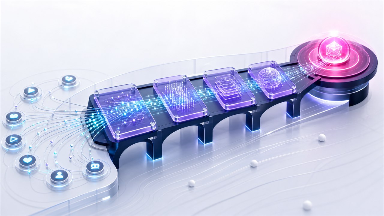 Measurement bridge connecting activity signals to a highlighted business decision node